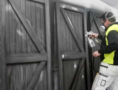 Paintshack spray painting Garage Ledge & Brace doors with a Wagner FC9900 HVLP paint sprayer